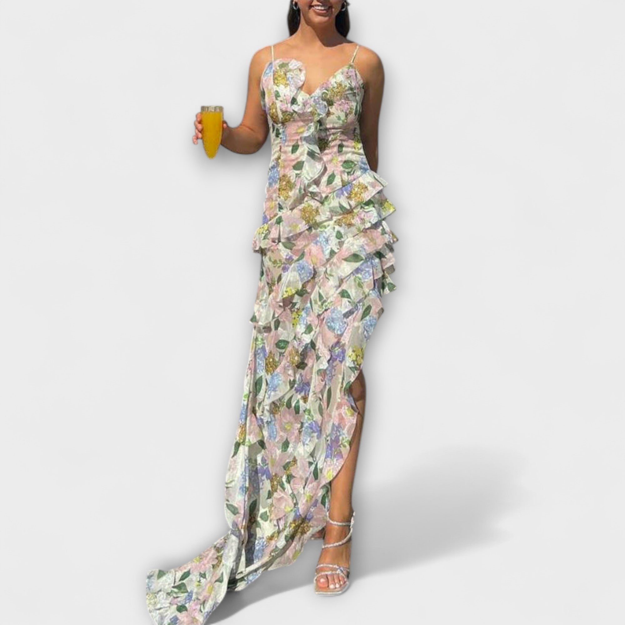 Indie - Robe à volants avec imprimé bretelles