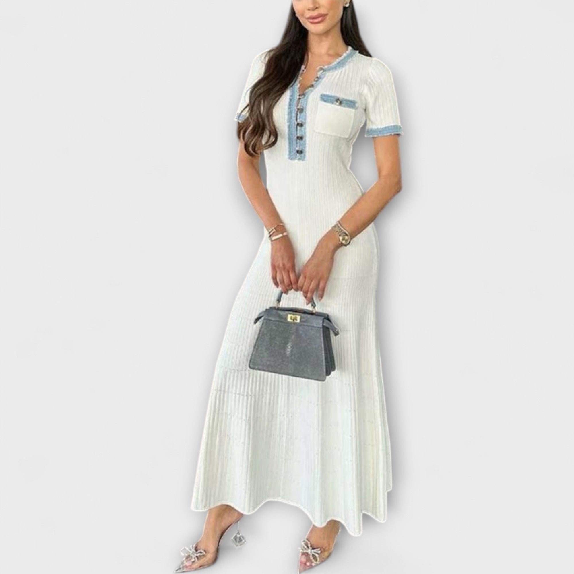 Alecia - Gestructureerde Maxi-jurk