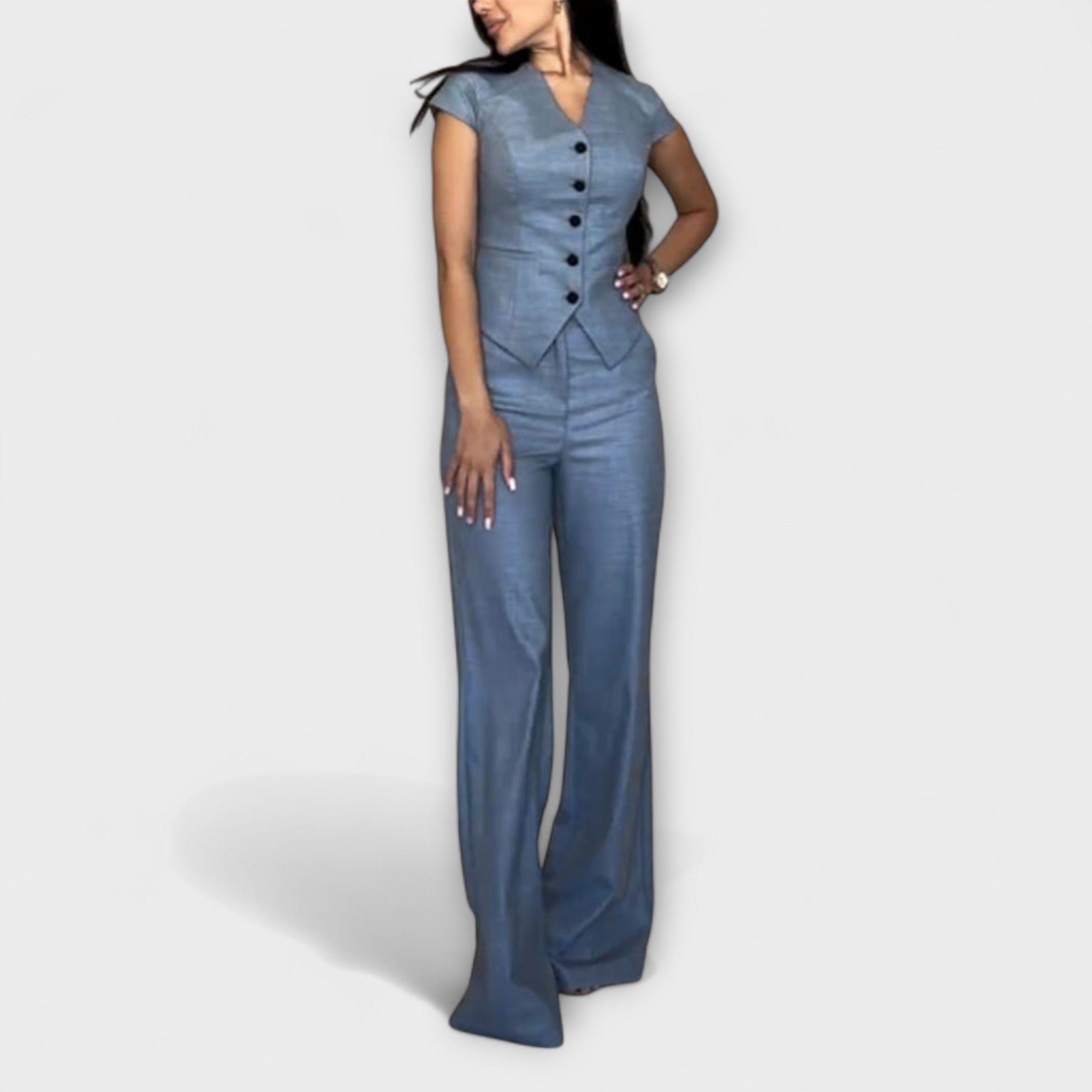 Ivy - Conjunto Estiloso de Top com Decote em V e Calças