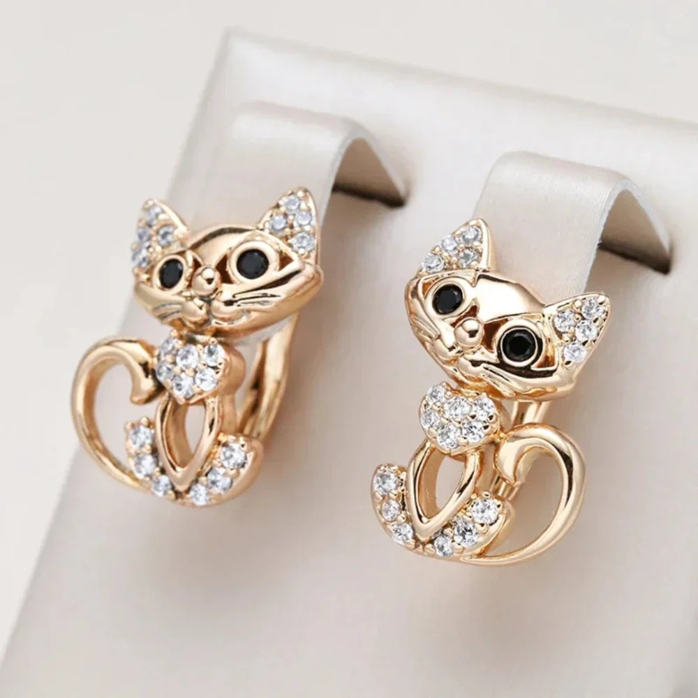 Boucles d'oreilles chat élégantes en zirconium