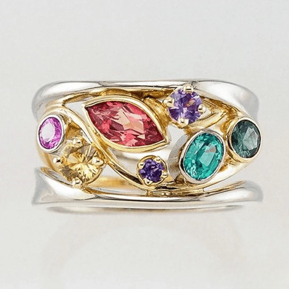 Bague vintage avec zirconia de couleur or et argentée