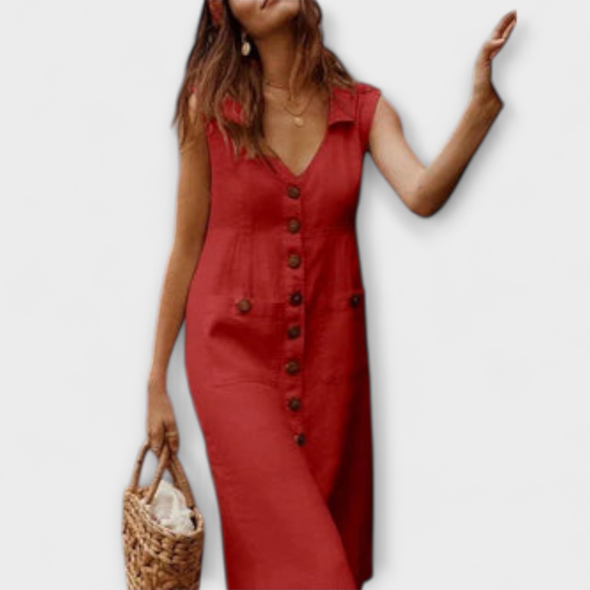 Nora – A-linje kjole laget av bomulls-lin med slagkrage