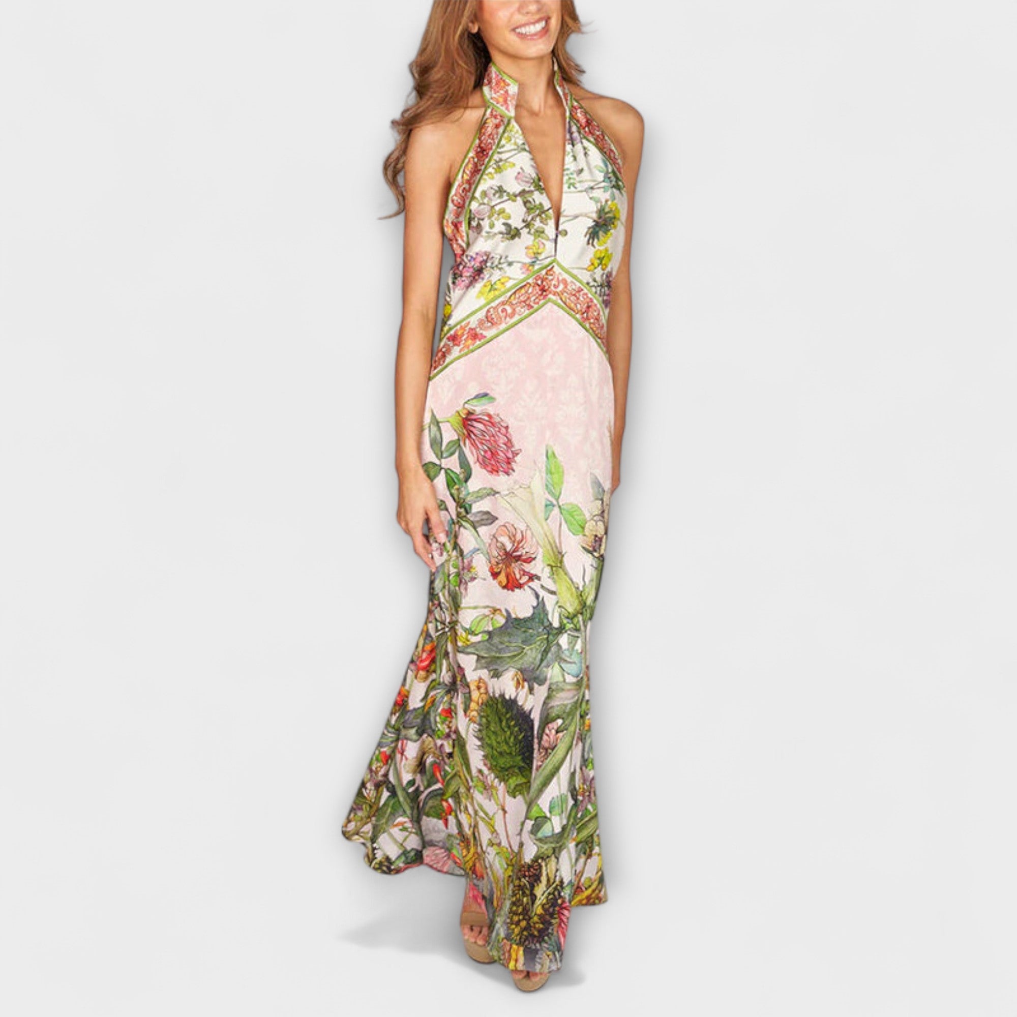 Ayla - Robe longue sans manches à motif floral avec dos ouvert