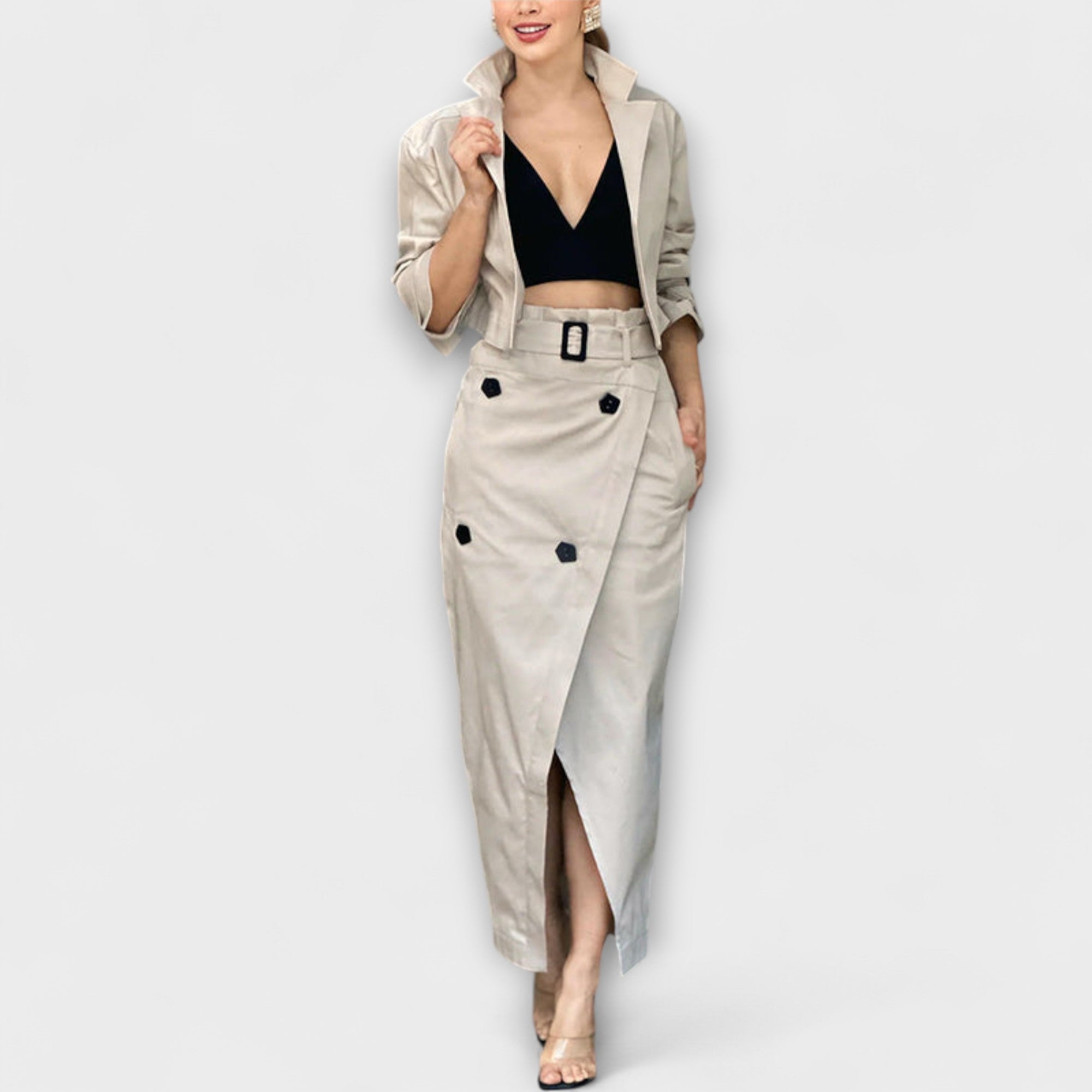 Lyra - 포켓이 있는 우아한 미디 스커트 재킷