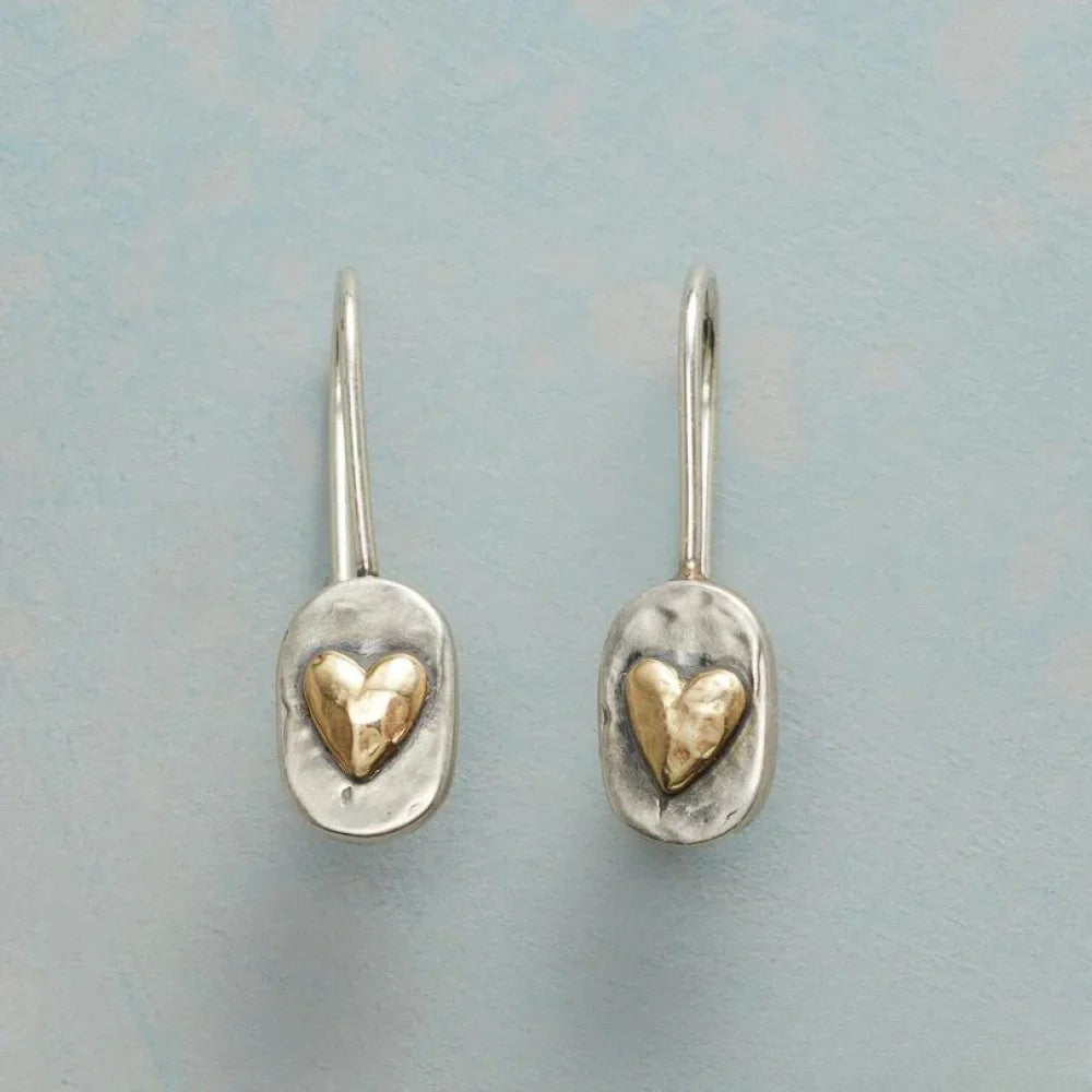 Boucles d'oreilles vintage en argent avec cœur doré