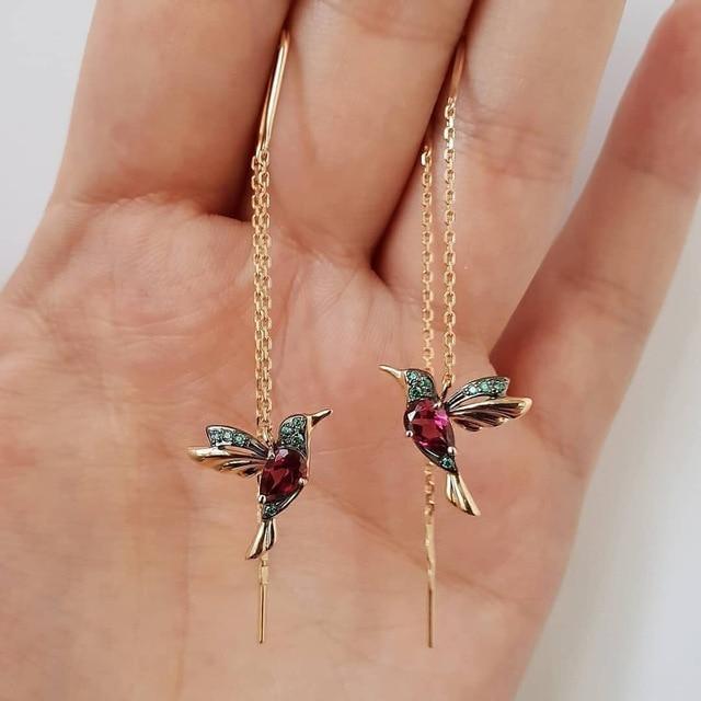 Boucles d'oreilles colibri avec émail et zirconia