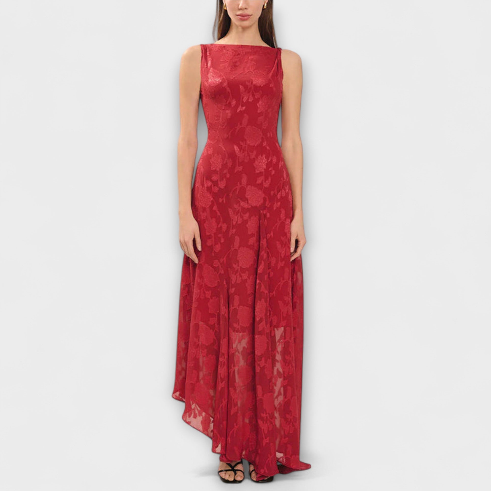 Opal - Elegante rugloze veterjurk van jacquard maxi