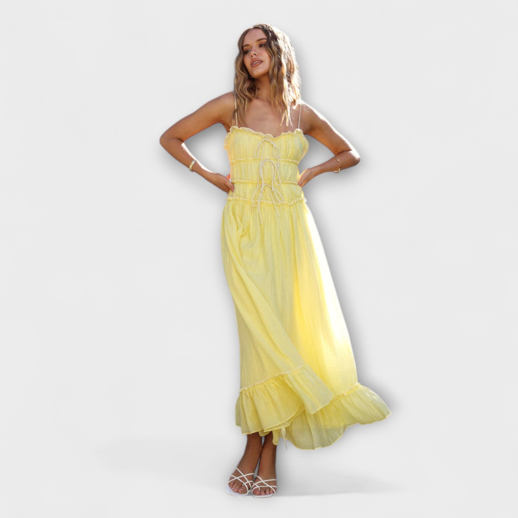 Celine - Sukienka midi bez rękawów z falbaną na dole