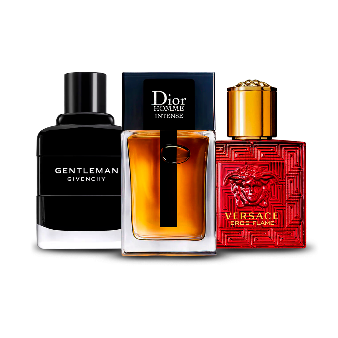 Kombination aus 3 Herrendüften – Givenchy Gentleman, Dior Homme Intense und Versace Eros Flame [je 100 ml]