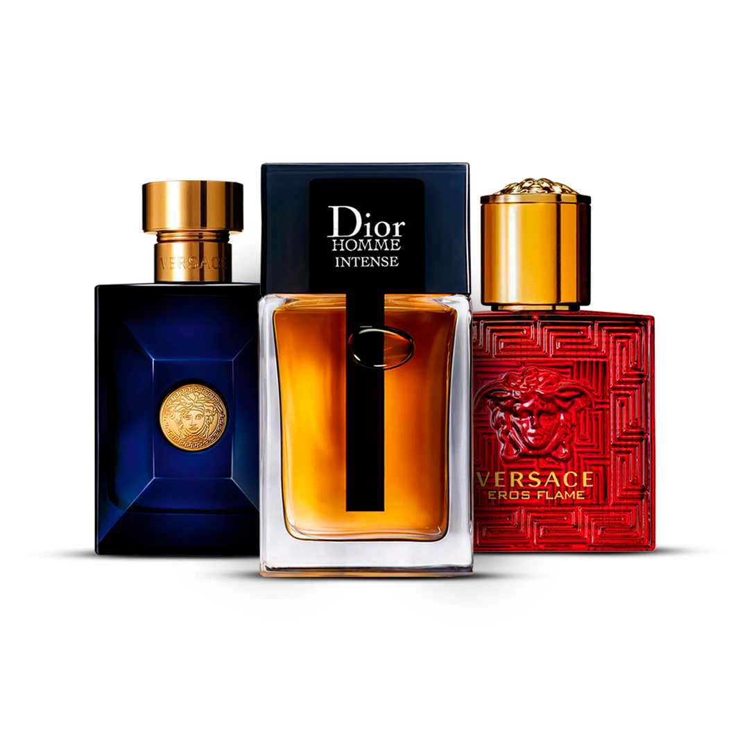 Kombination aus 3 Herrendüften – Versace Dylan Blue, Dior Homme Intense und Versace Eros Flame [je 100 ml]