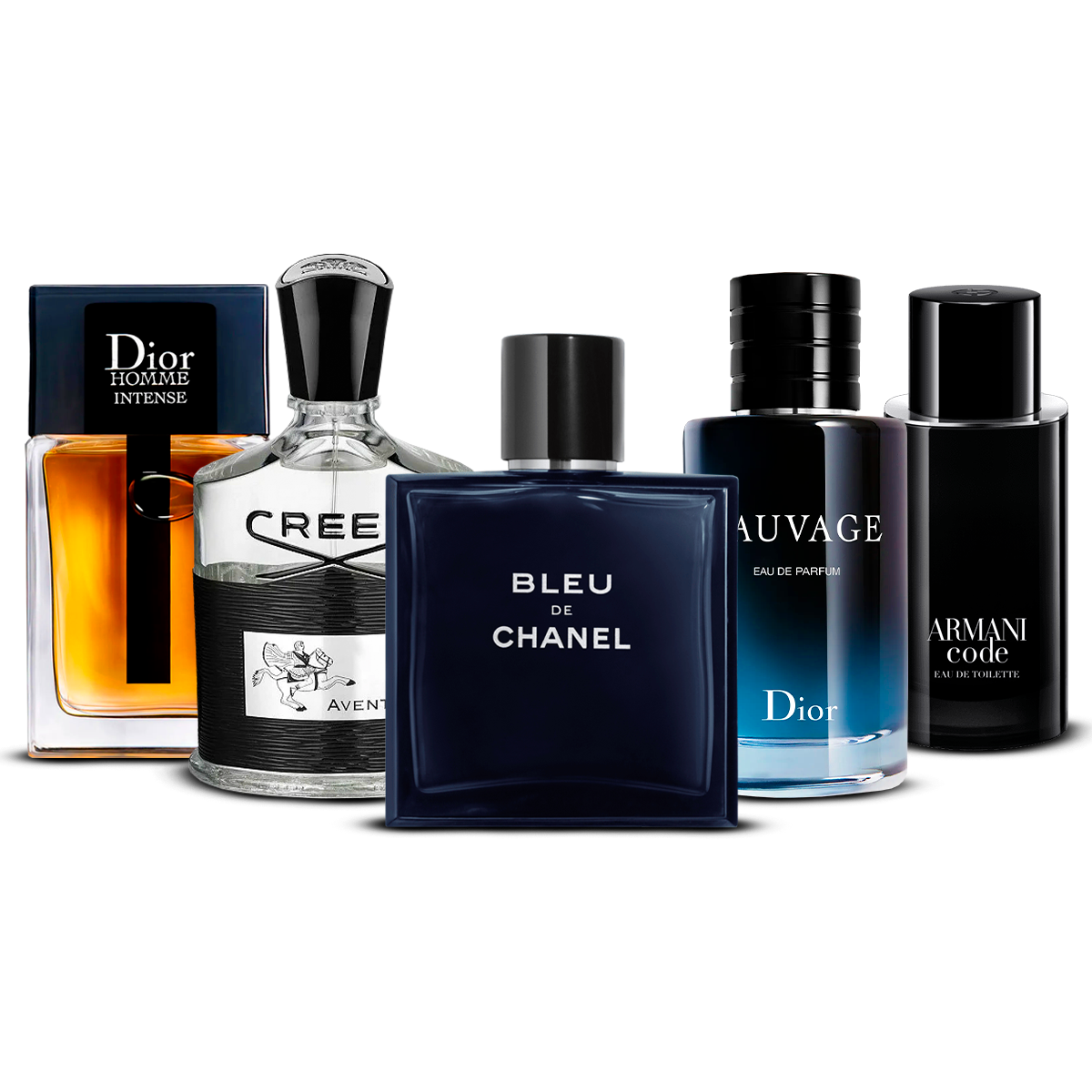 Combinaison de 5 parfums pour hommes – Dior Homme Intense, Creed Aventus, Bleu de Chanel, Sauvage et Armani Code [100 ml chacun]