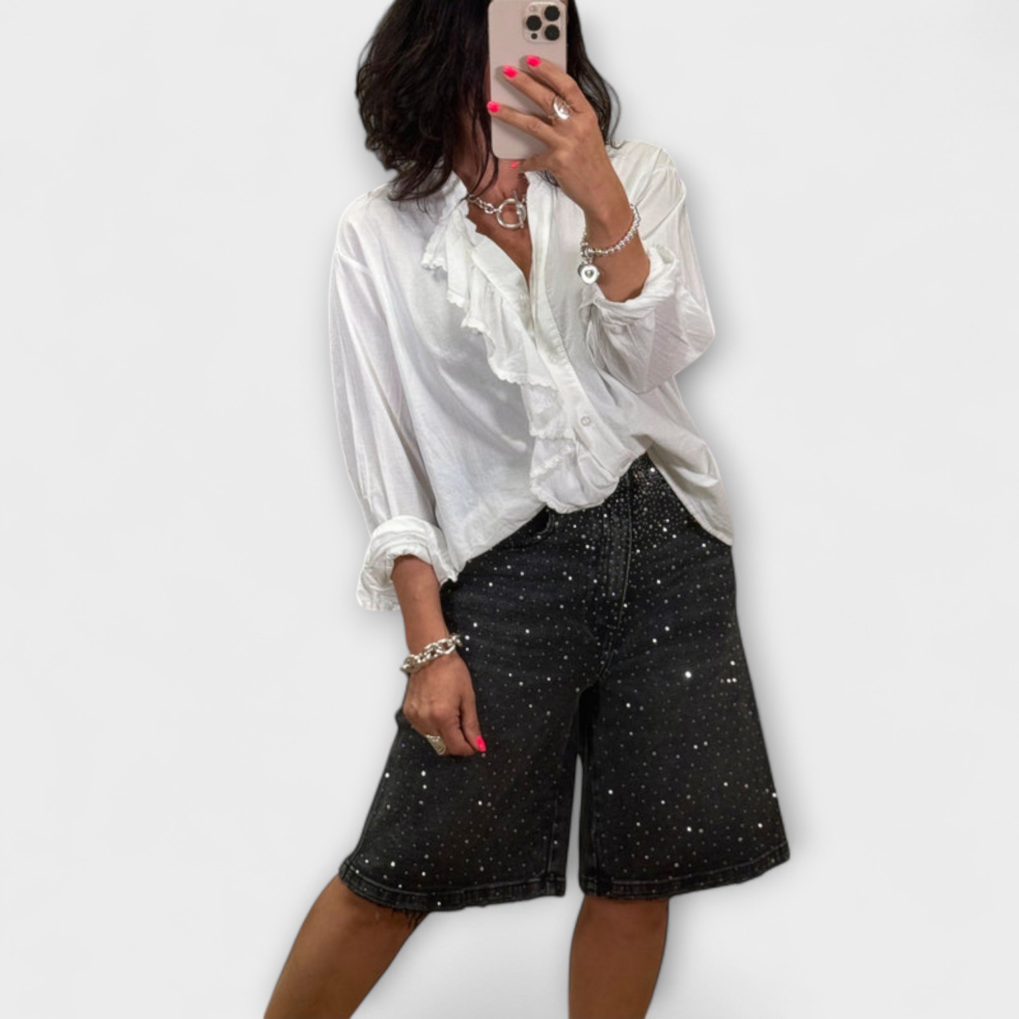 Amaris - Bermuda shorts met strassversieringen