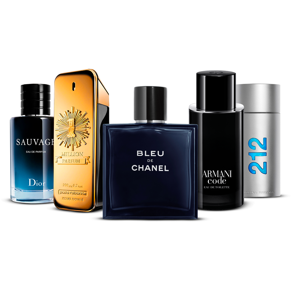 Combinaison de 5 parfums pour hommes – Sauvage, 1 Million, Bleu de Chanel, Armani Code et 212 Men [100 ml chacun]
