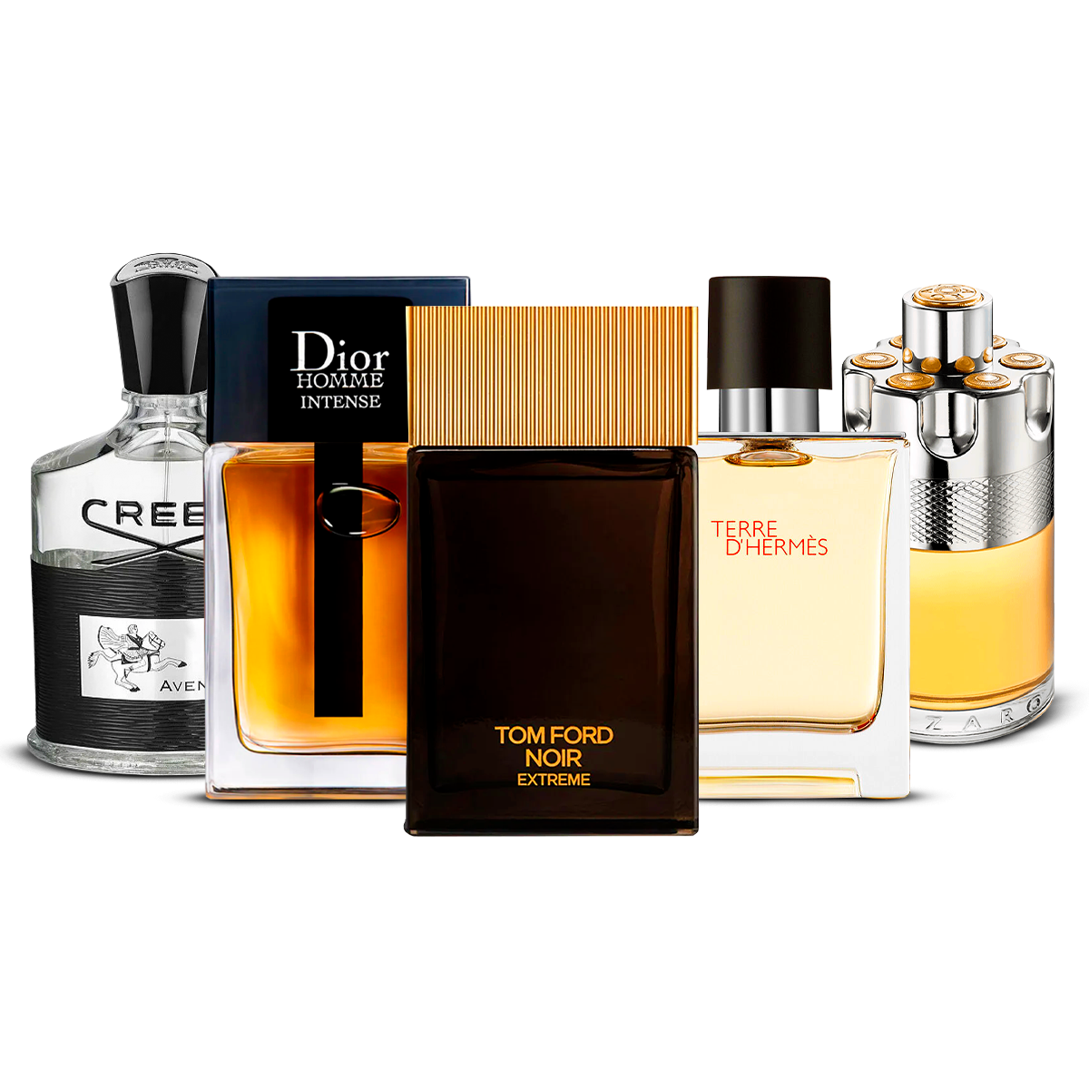 Combinaison de 5 parfums pour hommes – Creed Aventus, Dior Homme Intense, Tom Ford Noir Extrême, Terre d'Hermès et Azzaro Wanted [100 ml chacun]