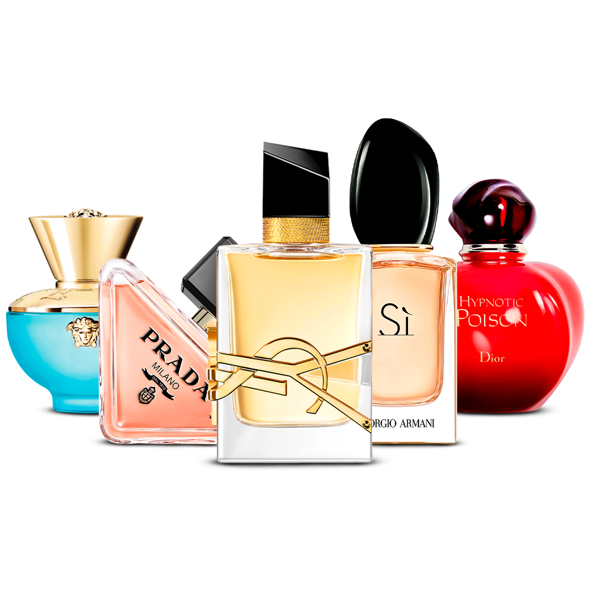 Combinaison de 5 parfums pour femmes – Versace Dylan Turquoise, Prada Paradoxe, Yves Saint Laurent Libre, Giorgio Armani Sì et Dior Hypnotic Poison [100 ml chacun]