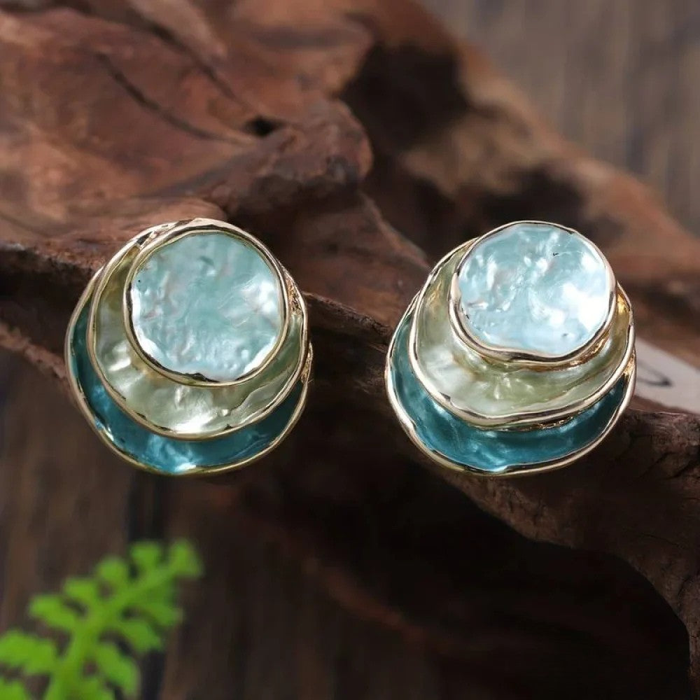 Boucles d'oreilles rondes vintage peintes à la main multicouches