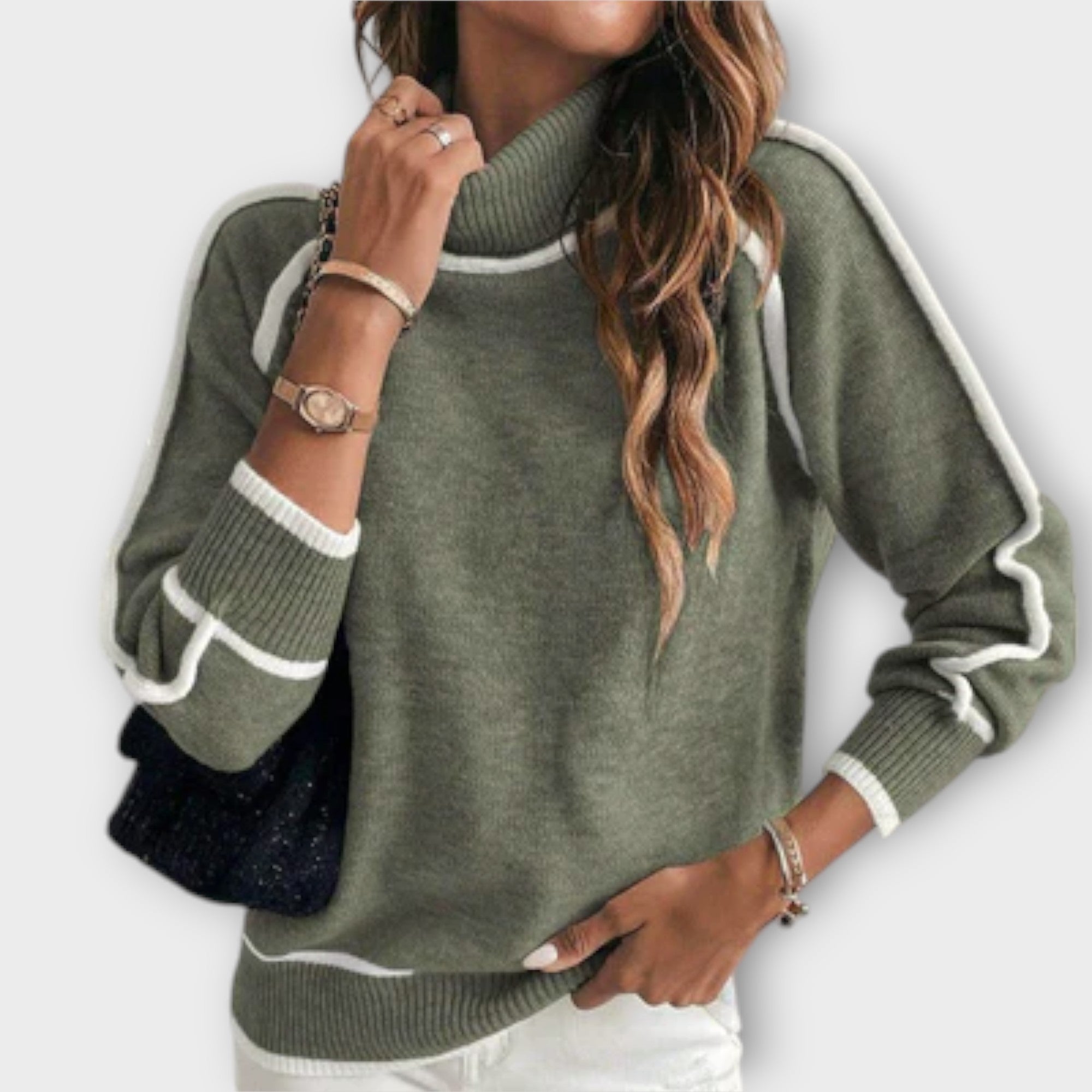 Christine - Pull en tricot vert olive luxueux