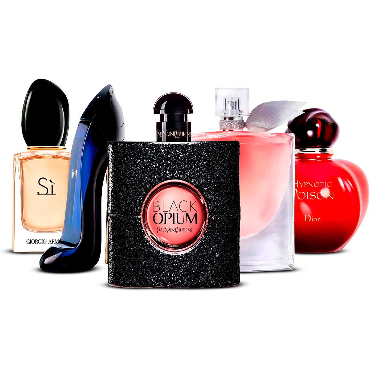 Combinaison de 5 parfums pour femmes – Sì, Good Girl, Black Opium, La Vie Est Belle et Hypnotic Poison [100 ml chacun]