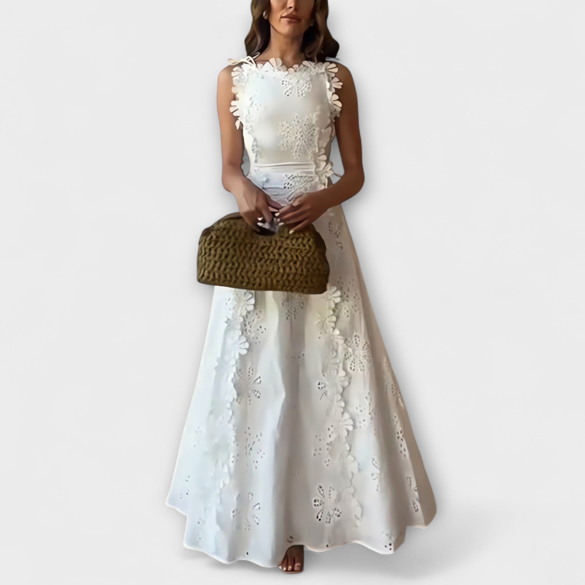 Éliora – Robe Maxi avec Motif Floral en Dentelle et Liens