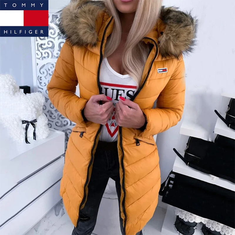 Casaco de penas para mulher com capuz