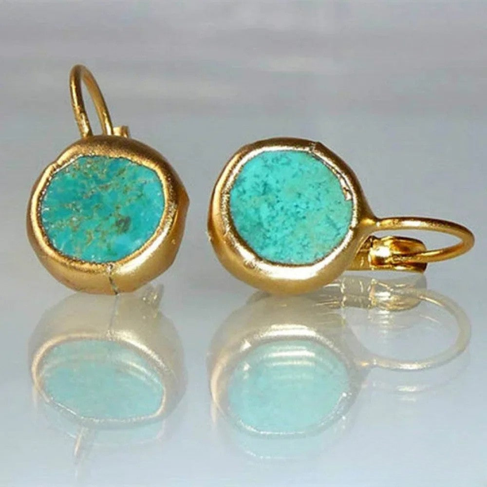 Boucles d'oreilles vintage dorées avec turquoise