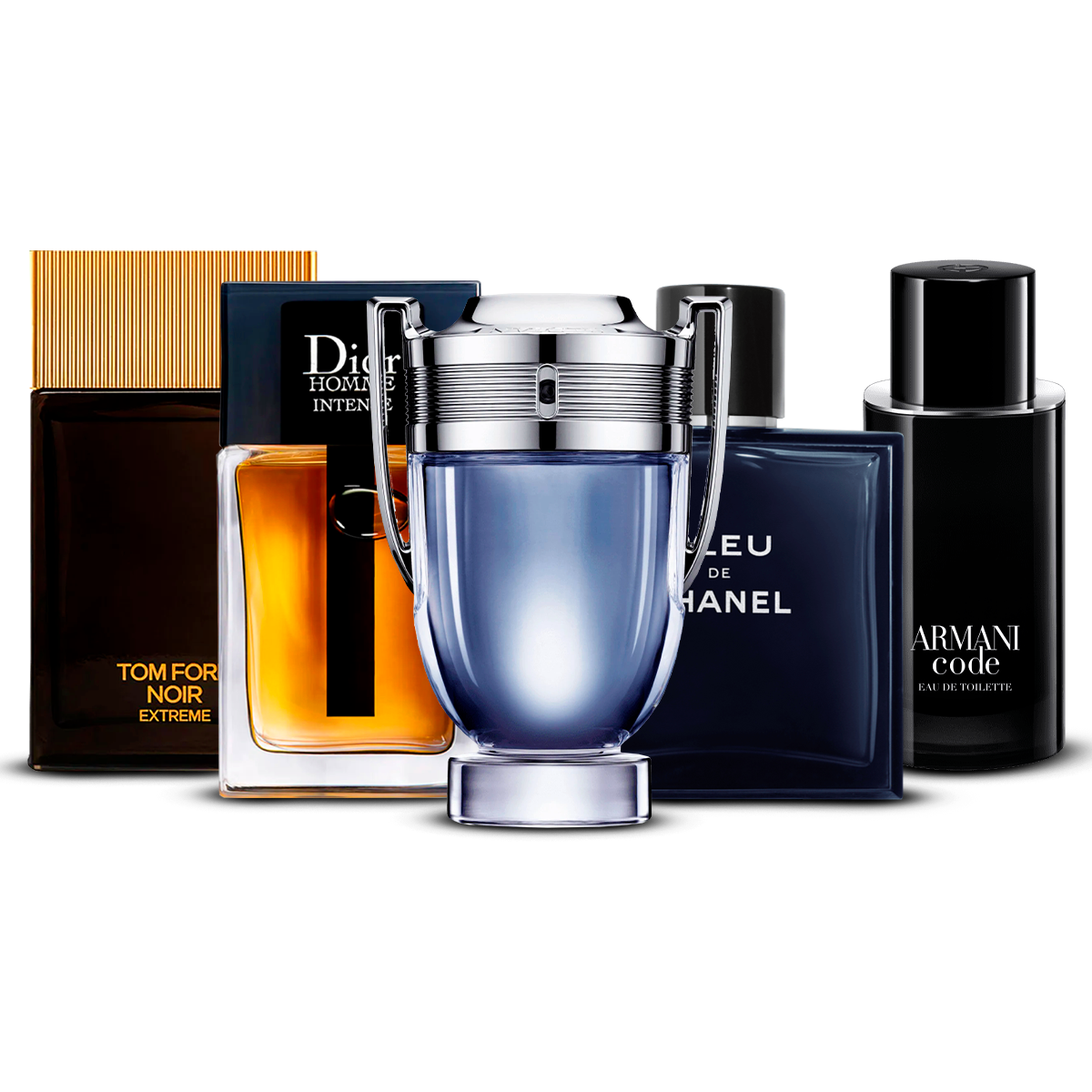 Combinaison de 5 parfums pour hommes – Tom Ford Noir Extrême, Dior Homme Intense, Invictus, Bleu de Chanel et Armani Code [100 ml chacun]