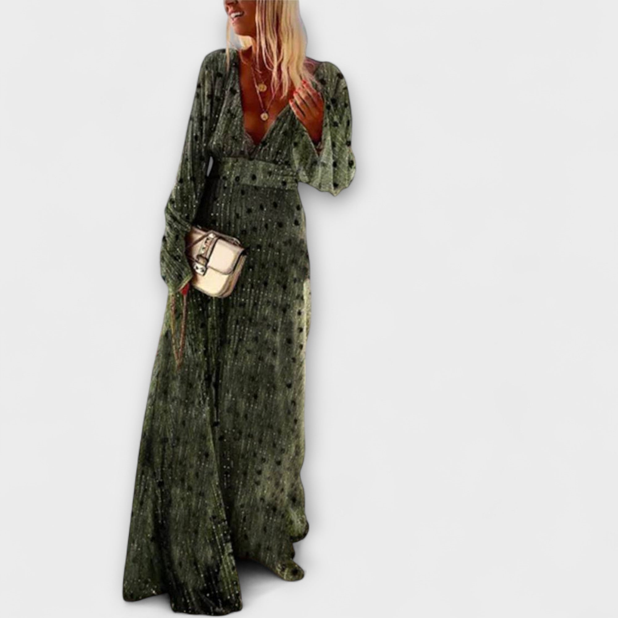 Vestido Longo Elegante com Estampa de Bolinhas