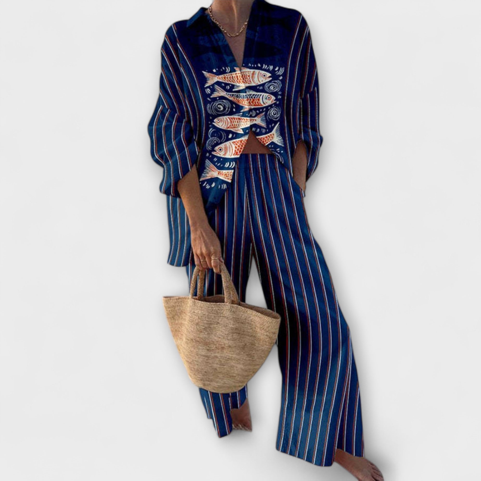 Zairine - Ensemble avec motif Koi en bleu