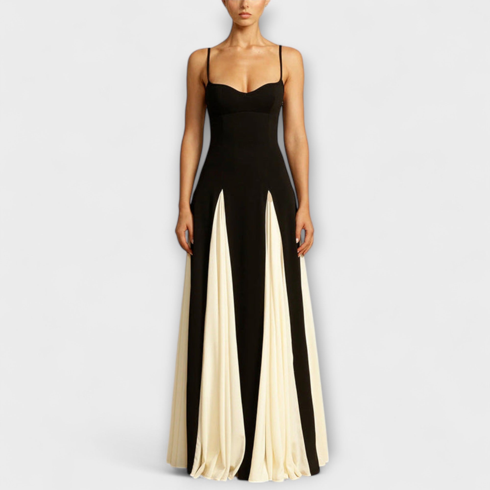 Ember - Robe Maxi Ligne A Élégance Classique avec Panneaux en Tulle
