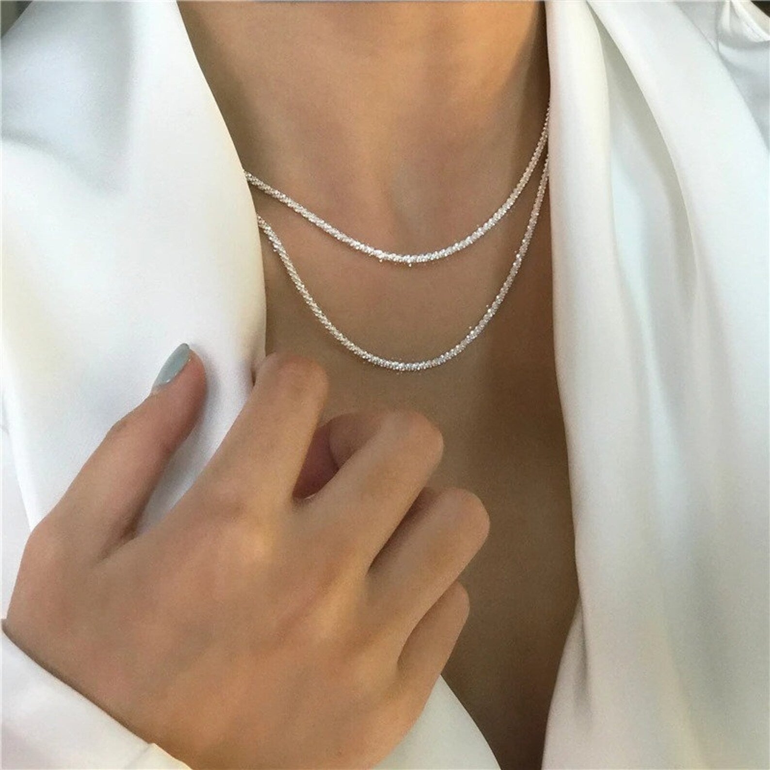 Collier lumière étoilée ensemble argenté